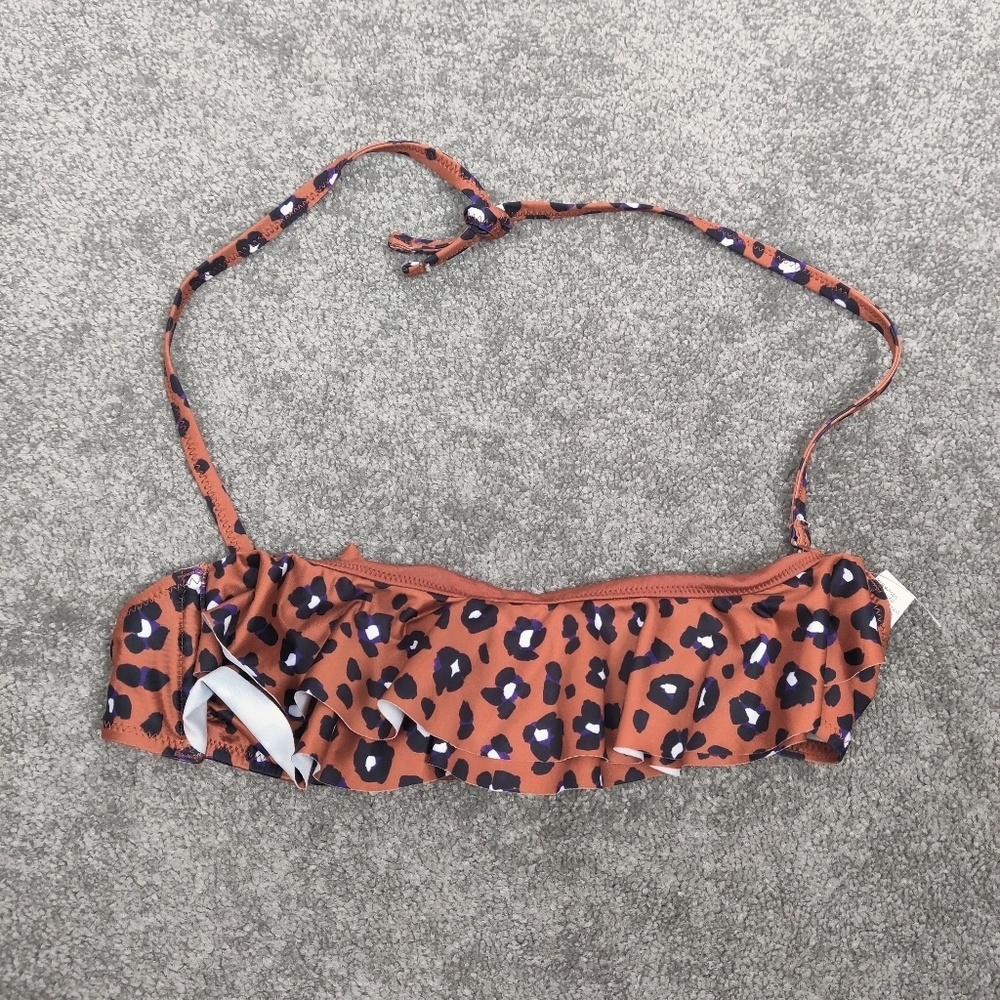 United Colors Of Benetton Women's Leopard Print Halter Bikini Top Sz XS NEW Y2K